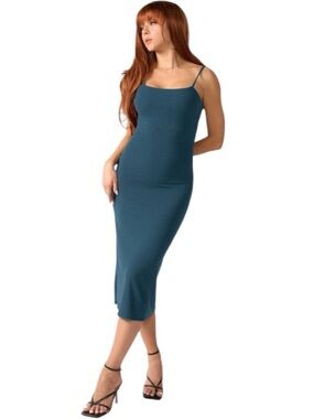 HALARA Teal Spaghetti-Strap Midi Dress.  Size Large. NWT